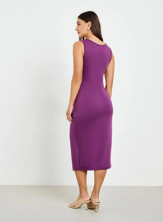 Styli Women Purple Sleeveless Bodycon Midi Dress